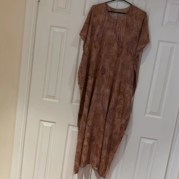 Vintage style Paisley Abstract brown pattern V neck boho  casual cotton Kaftan S - Picture 3 of 14